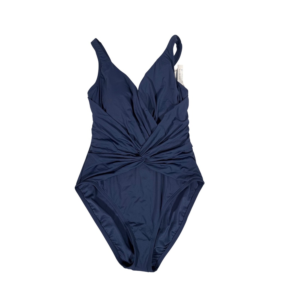 Bleu Rod Beattie Women Midnight Blue Twist‎ Front One Piece Swimsuit size 10 NWT
